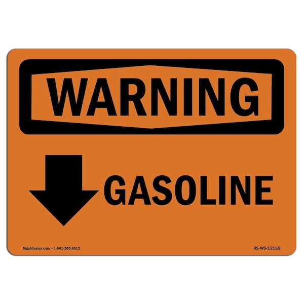 Safety Sign, OSHA WARNING, 3.5" Height, Gasoline (Down Arrow), Landscape, 10PK